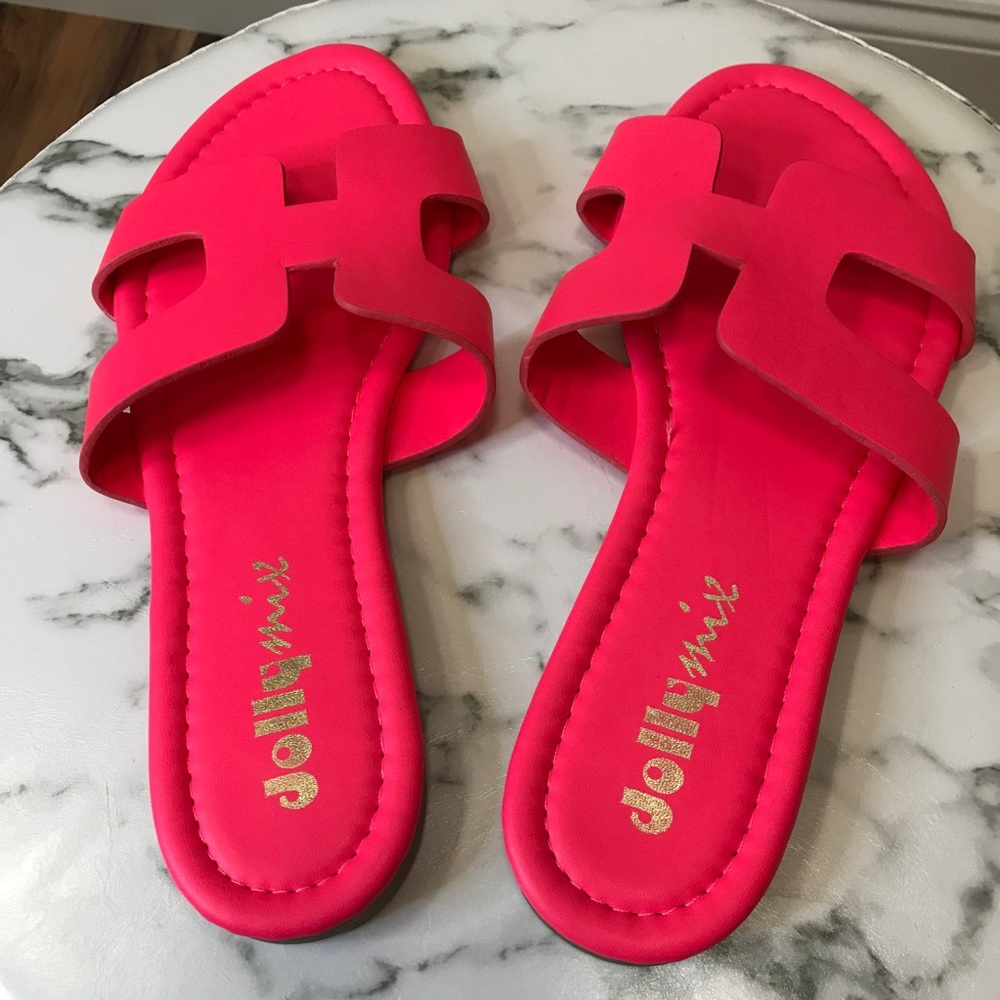 โผ๏ธ Hot Neon Pink H Style Slide On Sandals - Picture 4 of 6